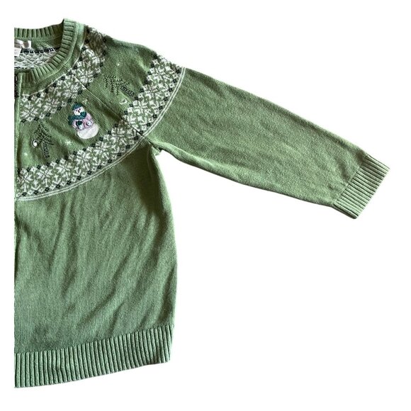 CJ Banks Women's Christmas Sweater Green Zip Front Snowmen Size 2X - Picture 4 of 14
